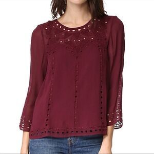 Joie Gaiane sheer chiffon embroidered top in Raisin
